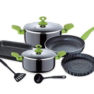 Batería de Cocina Aluminio Prensado Renberg 9 Piezas RB-1256-GR Mangos Verdes.